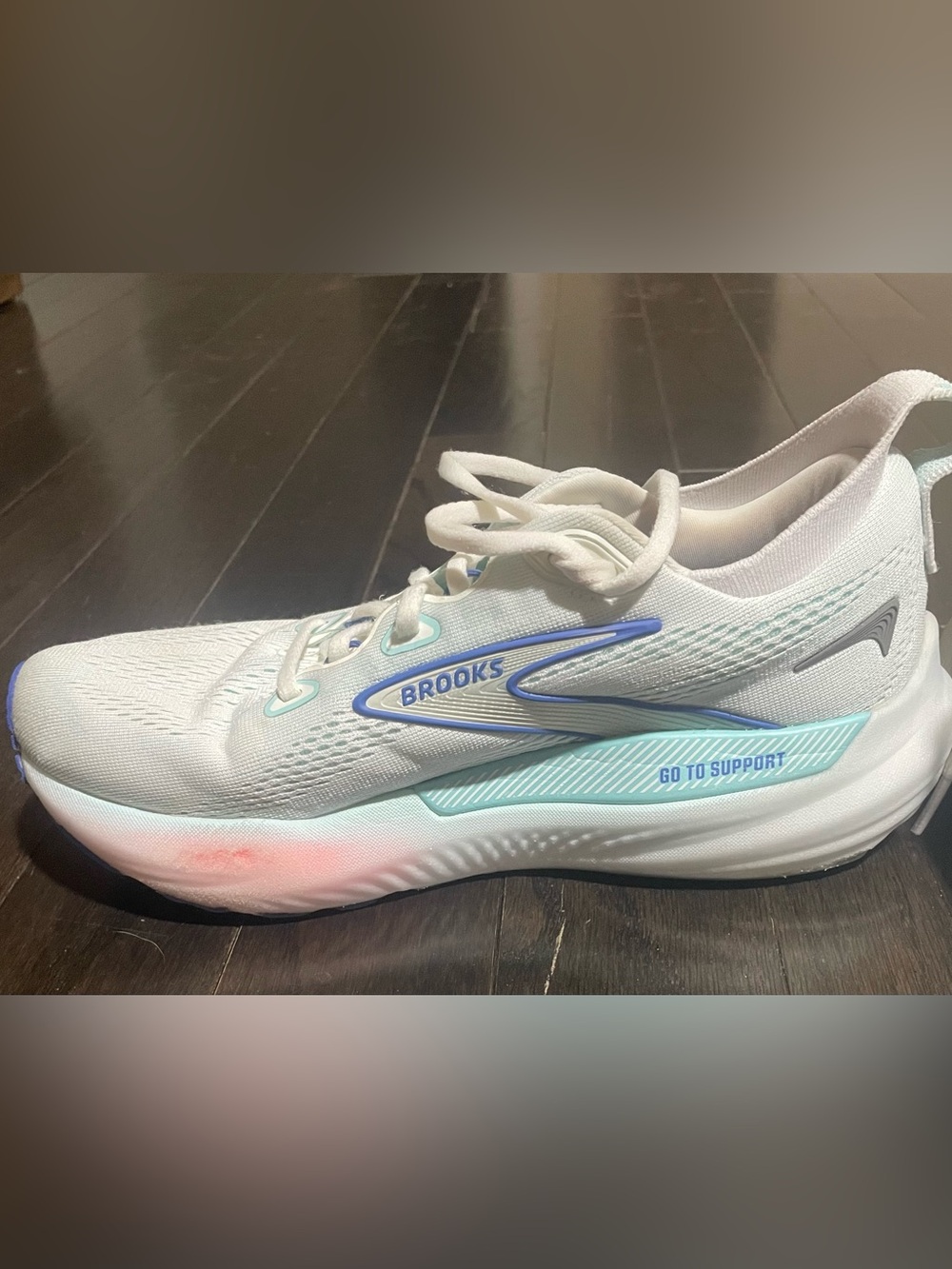Brooks Glycerin 22 Women's Running Shoe  8.5 in White with Teal and Pink Accents - Picture 4 of 7